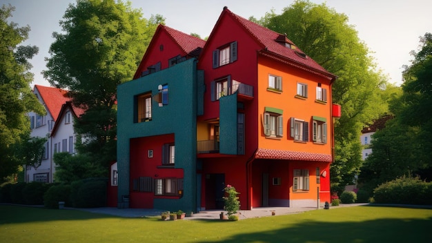 Una casa colorata con un balcone e un balcone davanti.