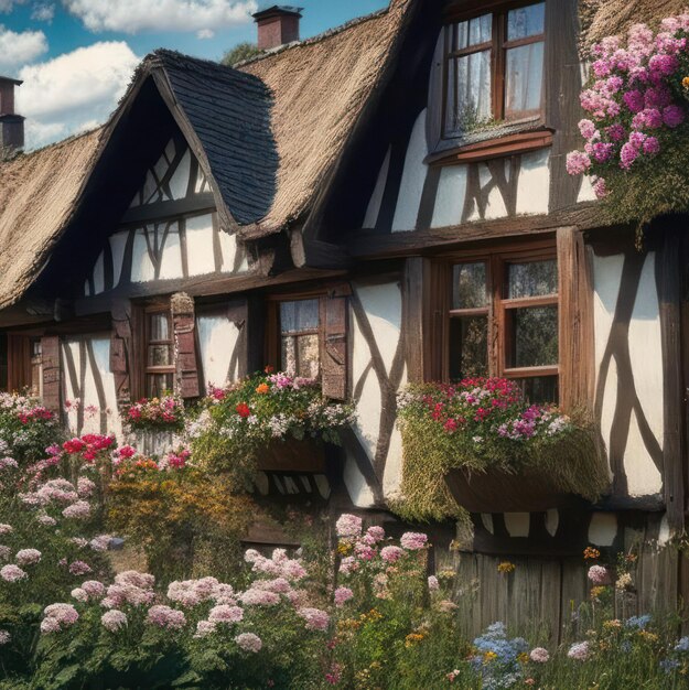 Una casa con dei fiori