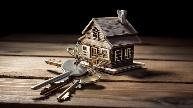 Una casa con le chiavi su un tavolo di legno immobiliare e concetto di investimento