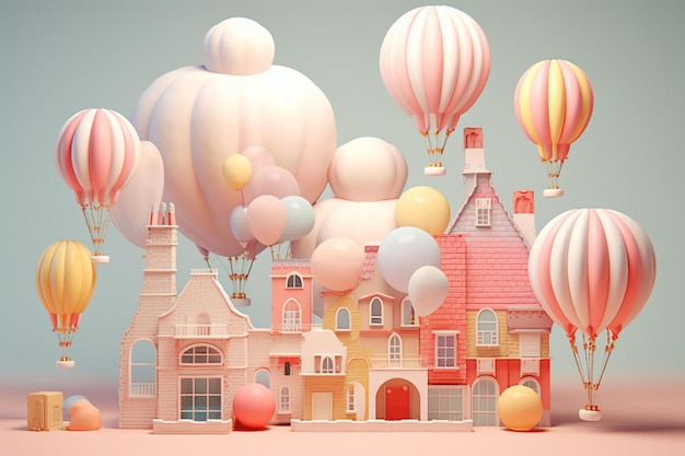 una casa con palloncini nel cielo