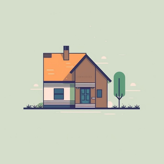 Una casa con un albero sul tetto
