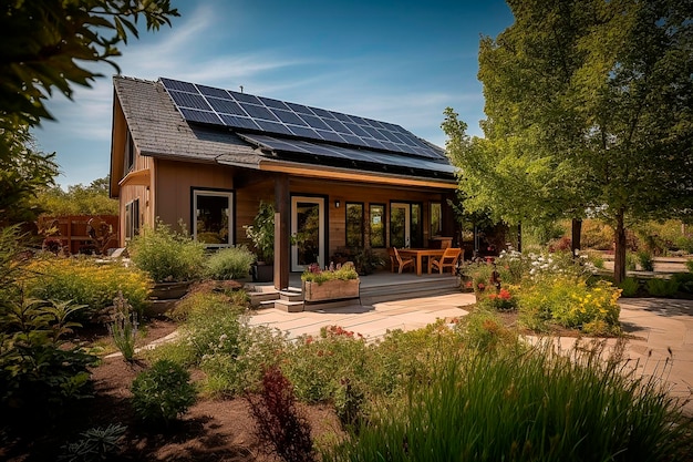 Una casa con un pannello solare sul tetto