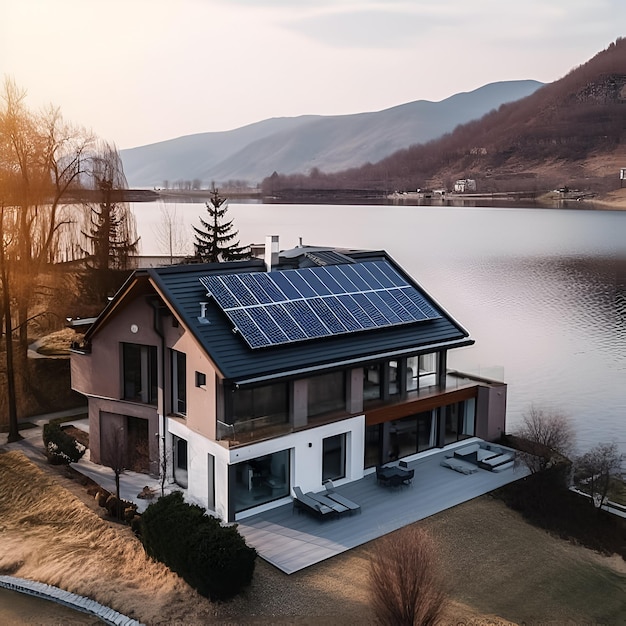 Una casa con un pannello solare sul tetto