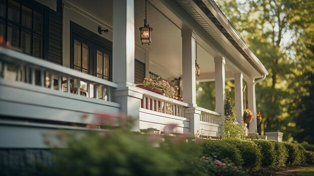 una casa con un portico con un veranda con un porticato con un verando con una luce porticata