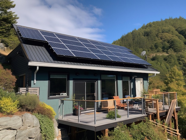 Una casa con un tetto dotato di pannelli solari