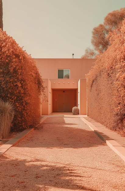 Una casa con una porta rossa