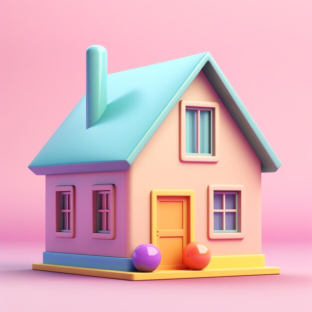 Una casa con uno sfondo rosa