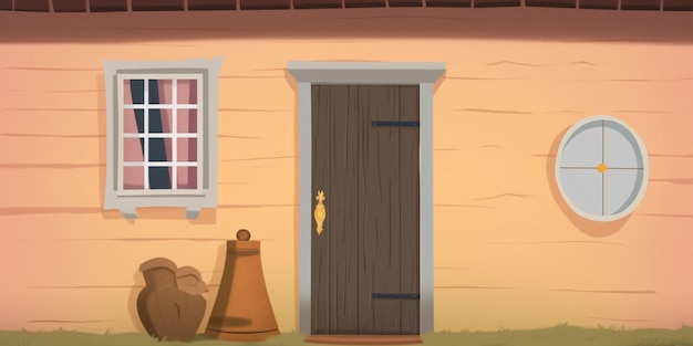 Una casa dei cartoni animati con una porta che dice "la parola casa".