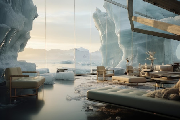 Una casa del futuro costruita su un iceberg in Anartide Casa innovativa per vivere il futuro all'interno di un iceberg antartico progettazione sostenibile e isolamento nella natura ghiacciata