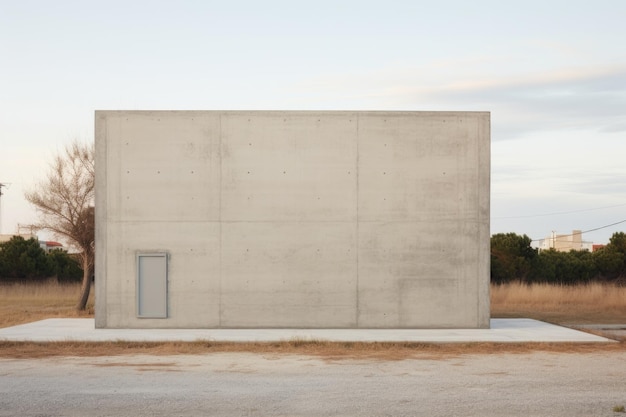 Una casa di cemento rettangolare con un cortile frontale minimalista