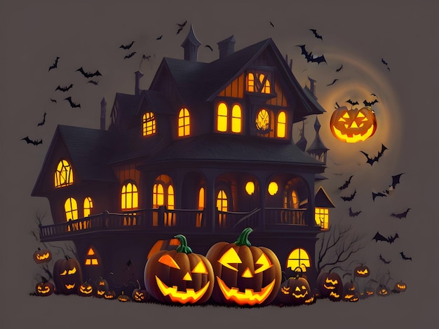 Una casa di illuminazione horror di Halloween per il festival di Halloween Generative ai