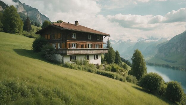 Una casa di solitudine abbandonata circondata dal verde in estate in Svizzera