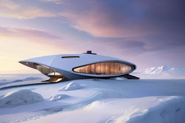 Una casa futuristica nella tundra progettazione di case di architettura futura
