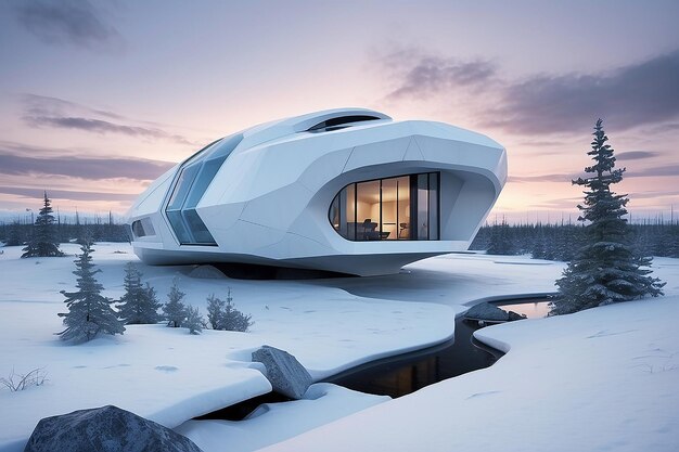 Una casa futuristica nella tundra progettazione di case di architettura futura