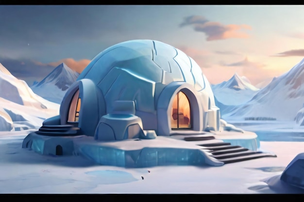 Una casa Iglu 3D in una terra di ghiaccio