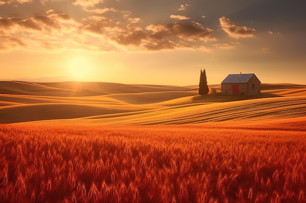 Una casa in un campo di grano