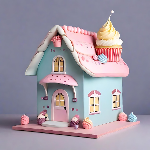 una casa molto semplice con un cupcake come tetto AI