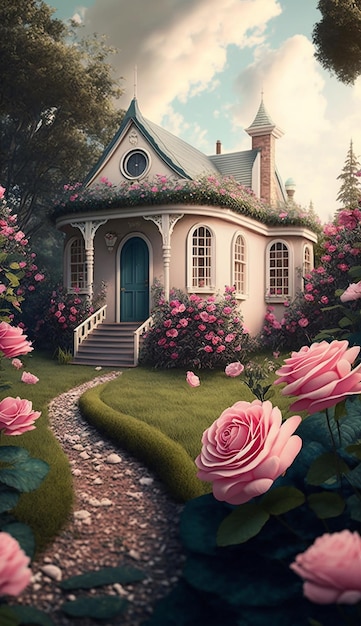 Una casa nel giardino con le rose