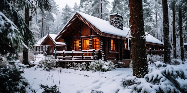 Una casa nella foresta invernale