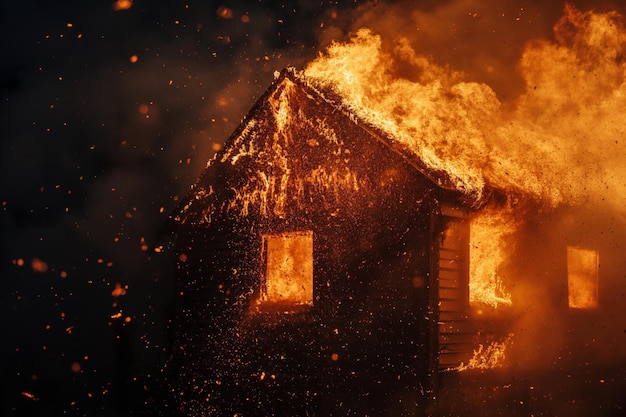 Una casa privata inghiottita da un incendio doloso o da un disastro naturale