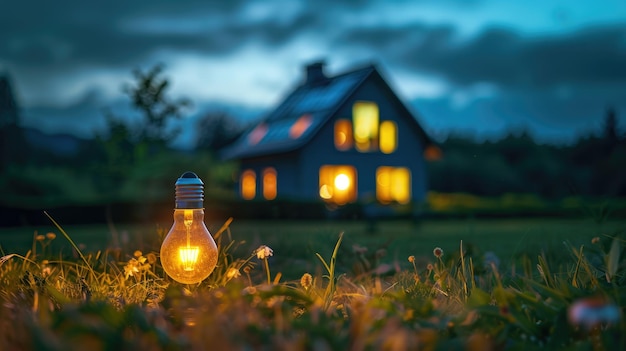 Una casa rispettosa dell'ambiente illuminata da illuminazione LED che consuma meno energia Generative Ai