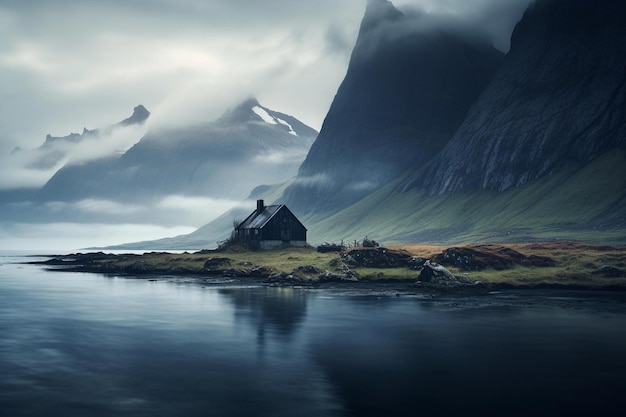 Una casa solitaria sul fiordo