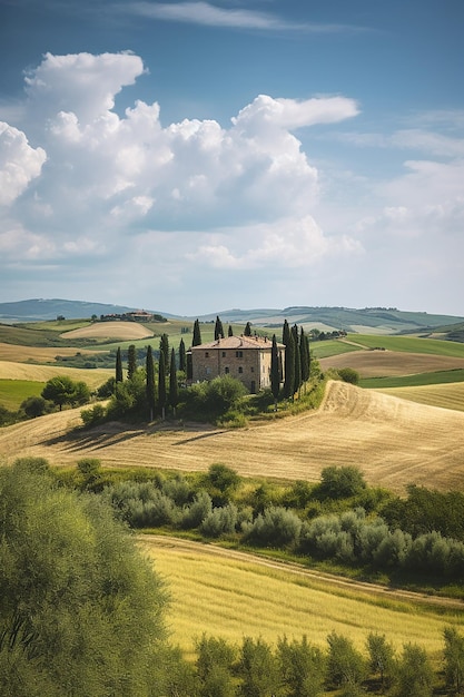 Una casa su una collina in toscana