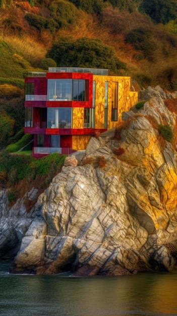 Una casa su una scogliera in riva al mare