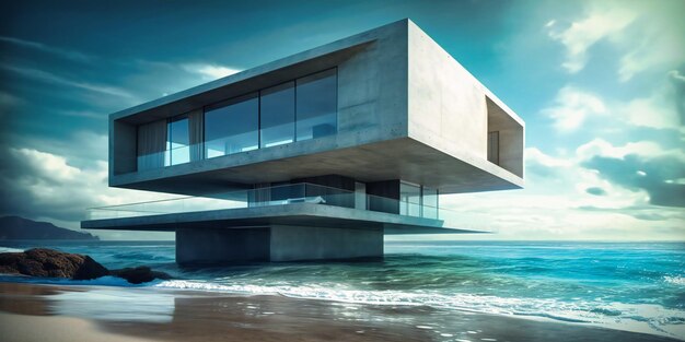 Una casa sulla spiaggia con una sporgenza