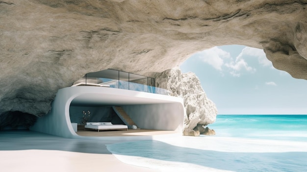 Una casa sulla spiaggia con vista sull'oceano.