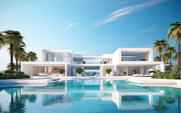 una casa super lusso a tema bianco e progetto immobiliare piscina