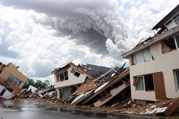 Una casa viene danneggiata da un tornado.