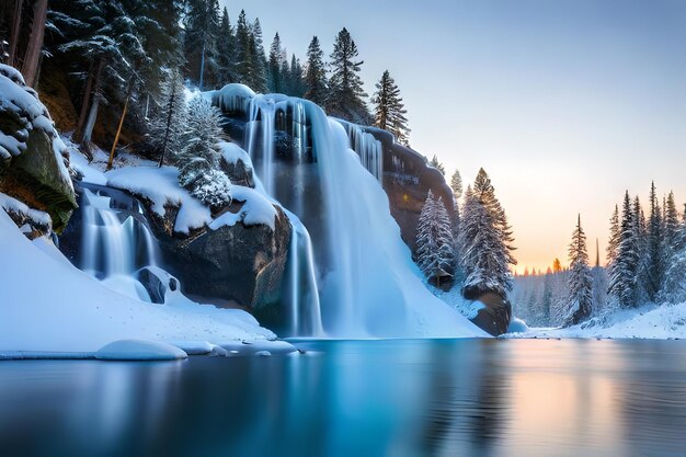 Una cascata cimentata che prende la forma di un diamante in un paese delle meraviglie invernali Risorsa creativa AI Generata