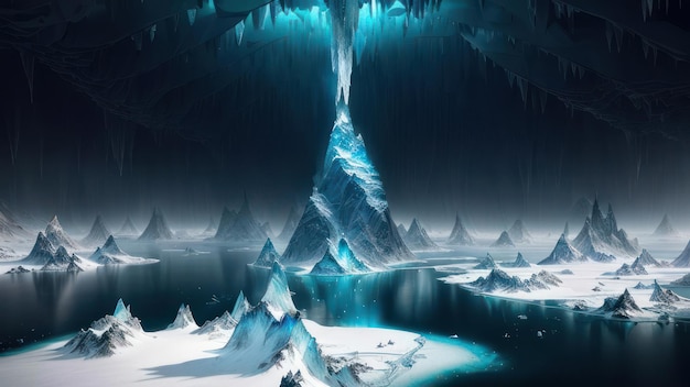 Una cascata ghiacciata nel mezzo di un lago ghiacciato