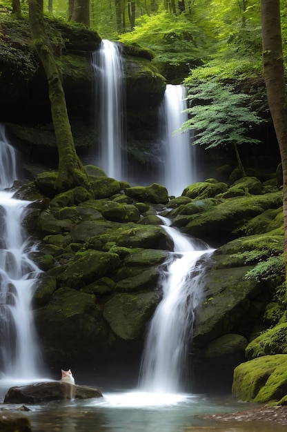 Una cascata in montagna con intelligenza artificiale generativa