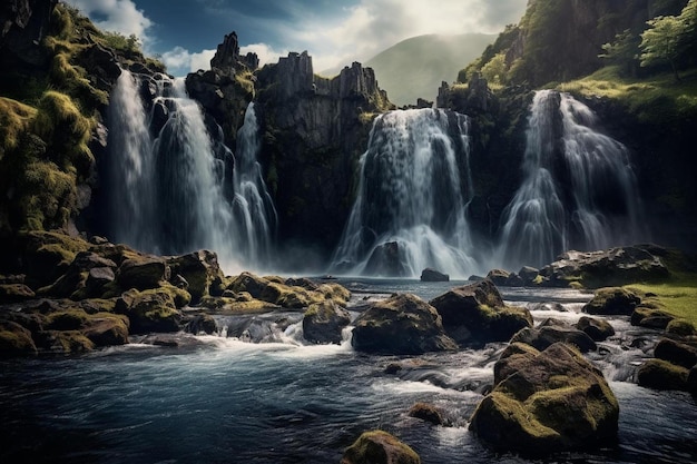 Una cascata in montagna