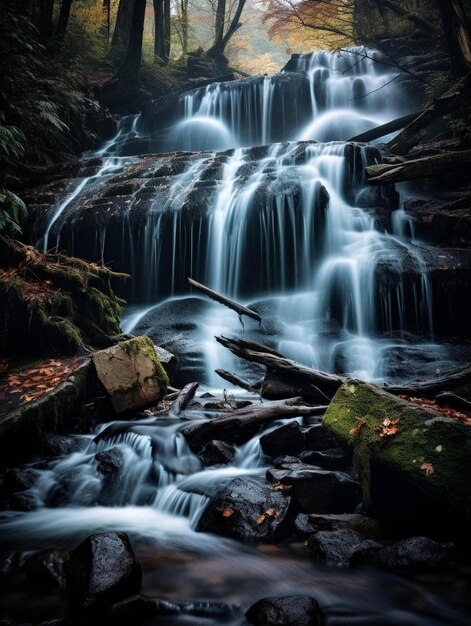 una cascata nel bosco a persona