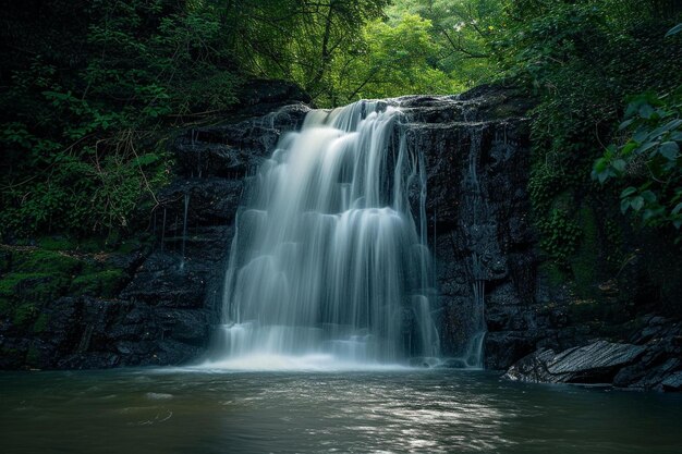 una cascata nel mezzo di una foresta verde lussureggiante