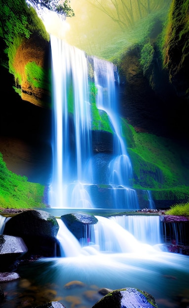 Una cascata nel mezzo di una foresta