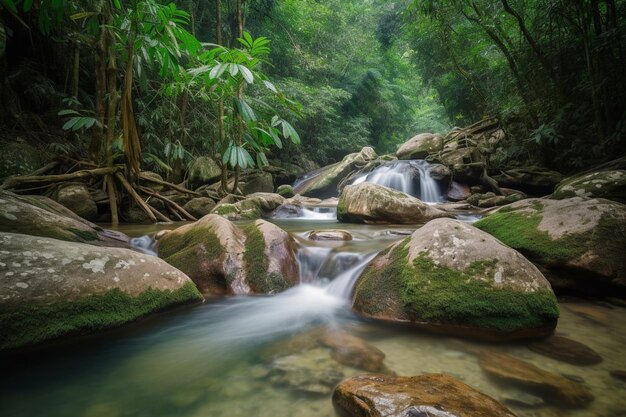 Una cascata nella giungla con una foresta sullo sfondo