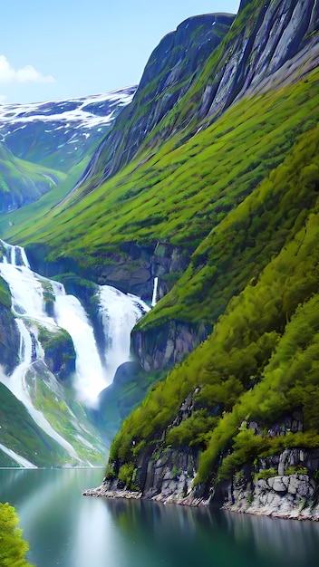 Una cascata nelle montagne in Norvegia