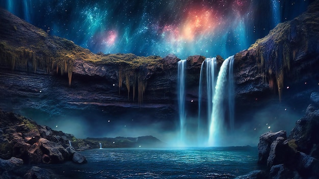 Una cascata nelle stelle sopra