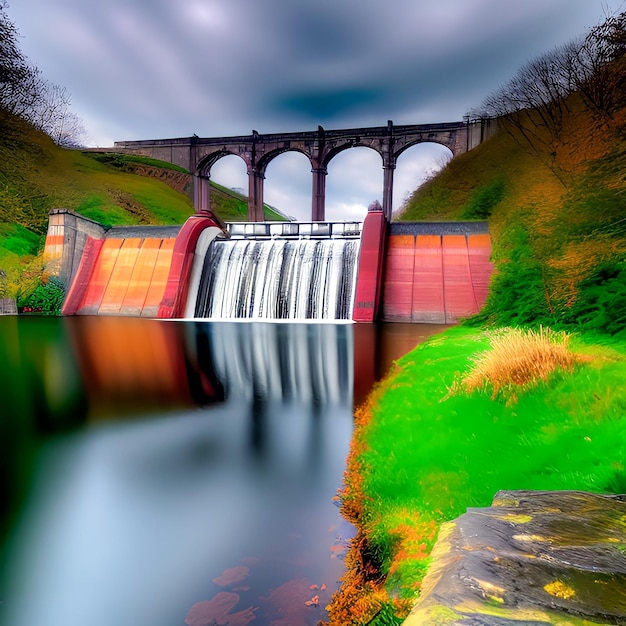 Una cascata si trova sulla sponda del fiume derwent.