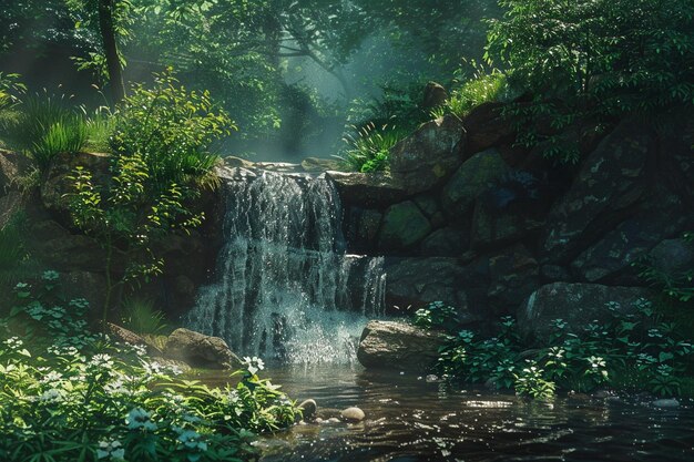 Una cascata tranquilla nascosta nel profondo della foresta