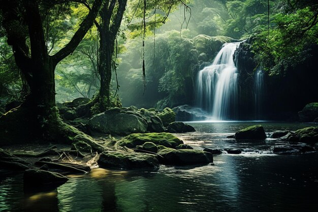 Una cascata tranquilla nascosta nel profondo della foresta