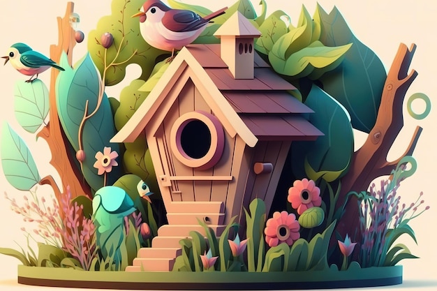 Una casetta per uccelli decorata in un giardino rende bellissimo il nostro cortile
