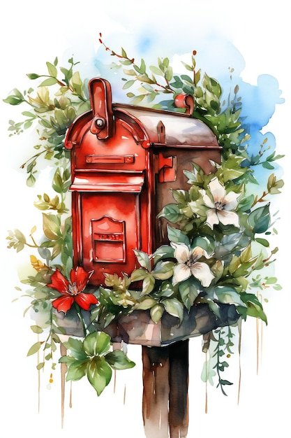 Una cassetta postale con una lampada rossa e una cassetta postale rossa sullo sfondo.