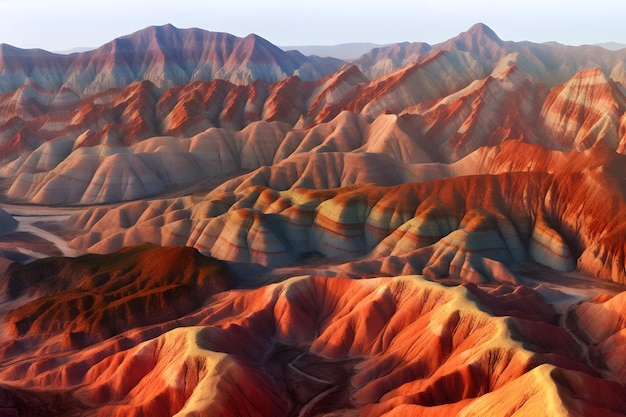 Una catena montuosa colorata è ricoperta di vernice rossa e arancione.