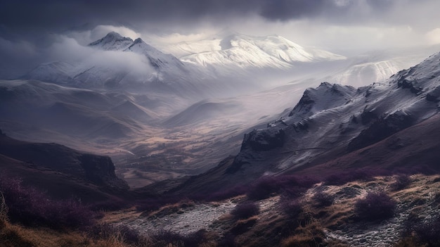 Una catena montuosa con la neve in cima