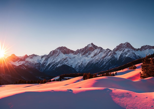 Una catena montuosa con montagne innevate sullo sfondo